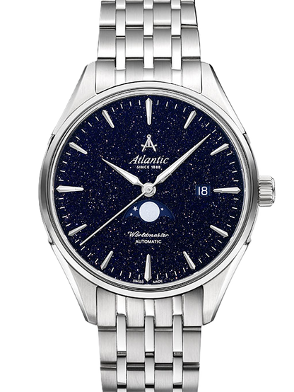 Atlantic Worldmaster Nightsky Moonphase – Blaues Aventurin-Zifferblatt | Edelstahlband (42 mm)