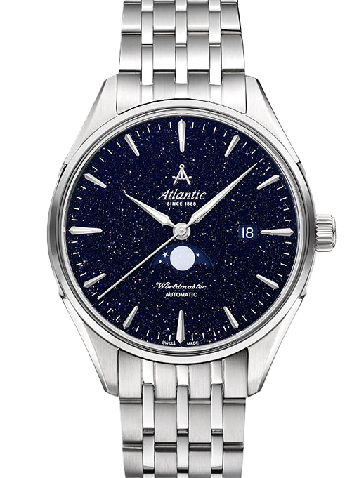 Atlantic Worldmaster Nightsky Moonphase – Blaues Aventurin-Zifferblatt | Edelstahlband (42 mm)