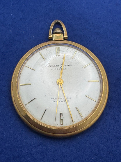 Citizen Junior Parashock Phynox Pocket Watch - 17 Jewels - Late 50s/Early 60s - Hand-wound - Gold-plated Pocket Watch