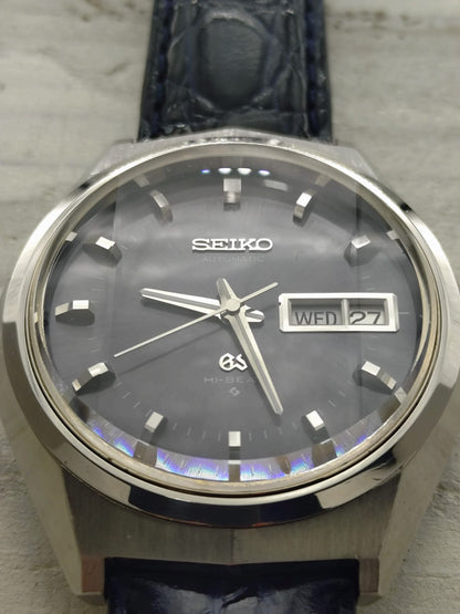 Grand Seiko 61GS Hi-Beat – Ref. 6146-8050 – Caliber 6146A, 36,000 vph, Suwa Seikosha – blue-grey dial, faceted crystal – May 1972 – freshly serviced