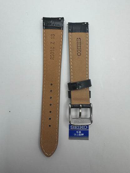 SEIKO Lederarmband RS01C18BK (18–16 mm) - schwarz mit Krokoprägung und silberfarbener Dornschließe (JDM)