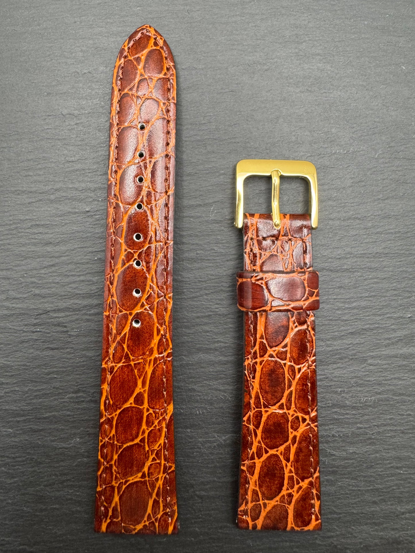 Seiko leather strap DE79 18 mm – crocodile embossing, brown (JDM - new)