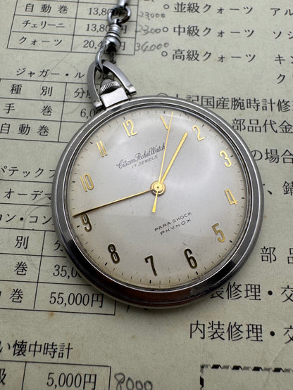 Montre de poche Citizen – 17 rubis – Années 60 – Para Shock – Phynox – Remontage manuel – Vintage Japon
