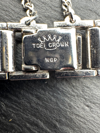 TOEI CROWN WGP – Vintage Ornamental Link Band with Stretch Center, 18mm, White Gold Look, with Box (Japan)