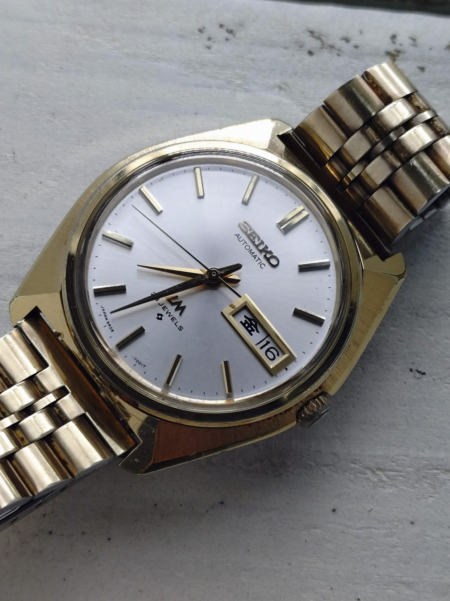 Seiko Lord Matic 23J 5606-7000 – JNR-Widmungsuhr (Japan. Staatsbahn), vergoldet, revidiert