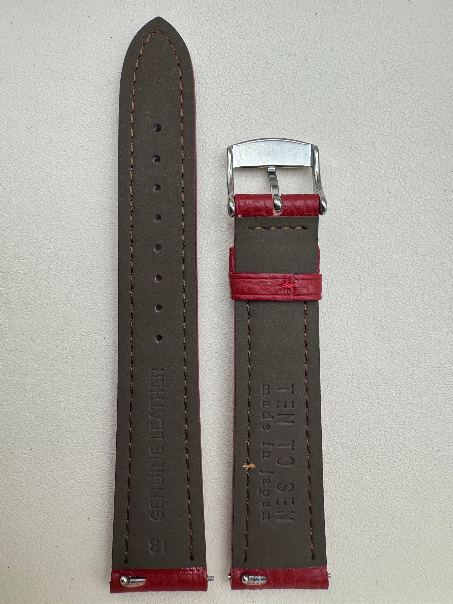 🔴 TEN TO SEN Leather Strap Red – 18 mm (Made in Japan)