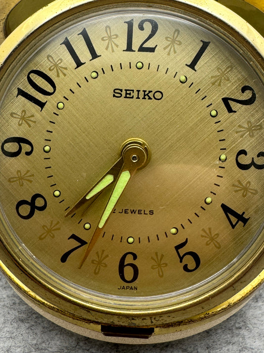 Seiko Travel Alarm Clock 70s – Mechanical Hand-Wound – Foldable Case with Anniversary Imprint