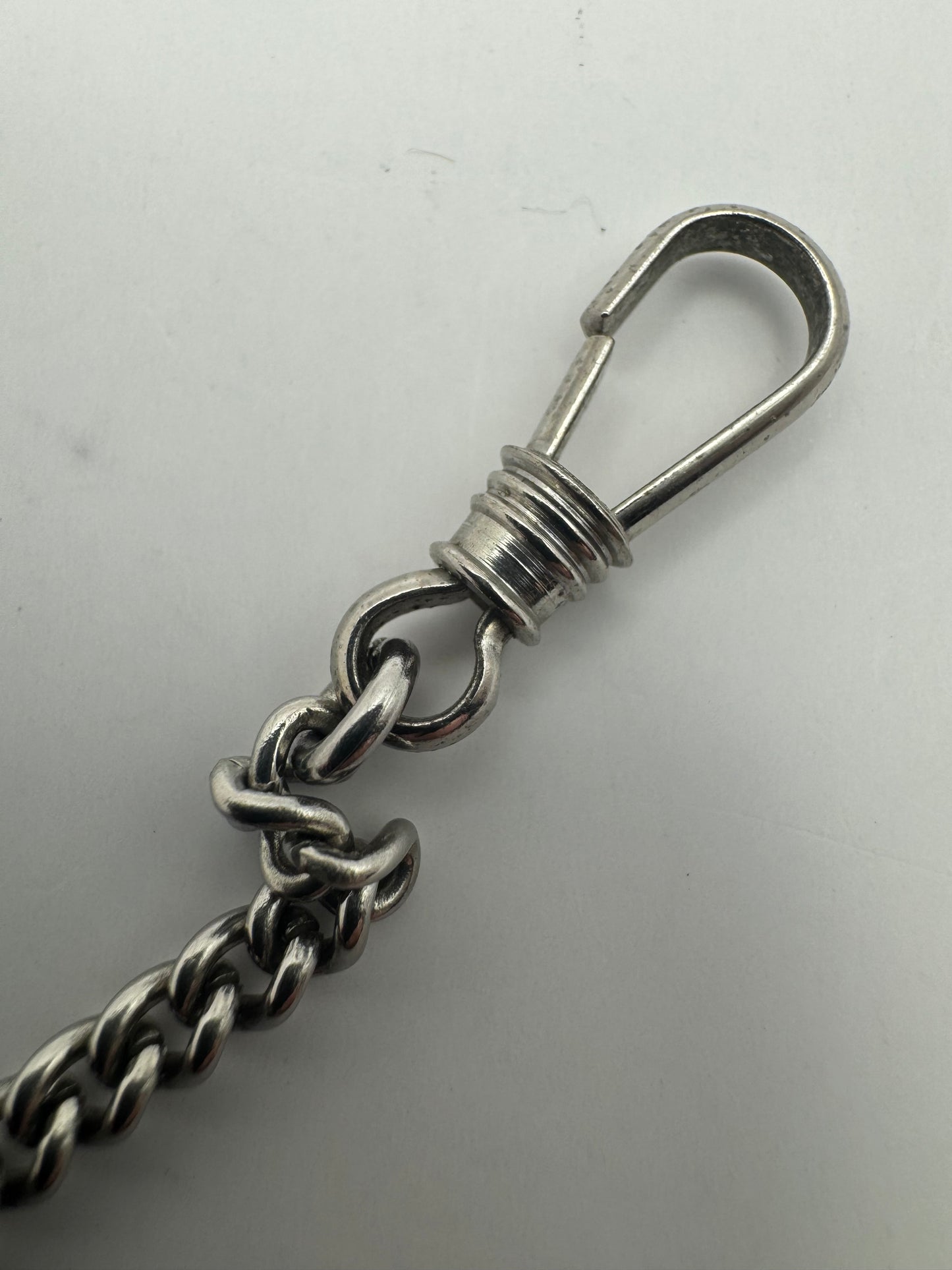 Vintage Seiko Taschenuhrenkette aus Edelstahl – Single Albert mit Drehkarabiner (neuwertig)