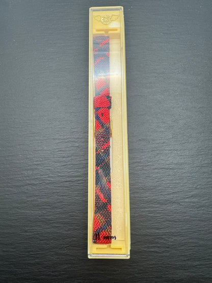 MaruMan – Vintage NOS Textil-/Tweed-Armband im Schottenkaro, 11 mm, goldfarbene signierte Schließe (Japan)