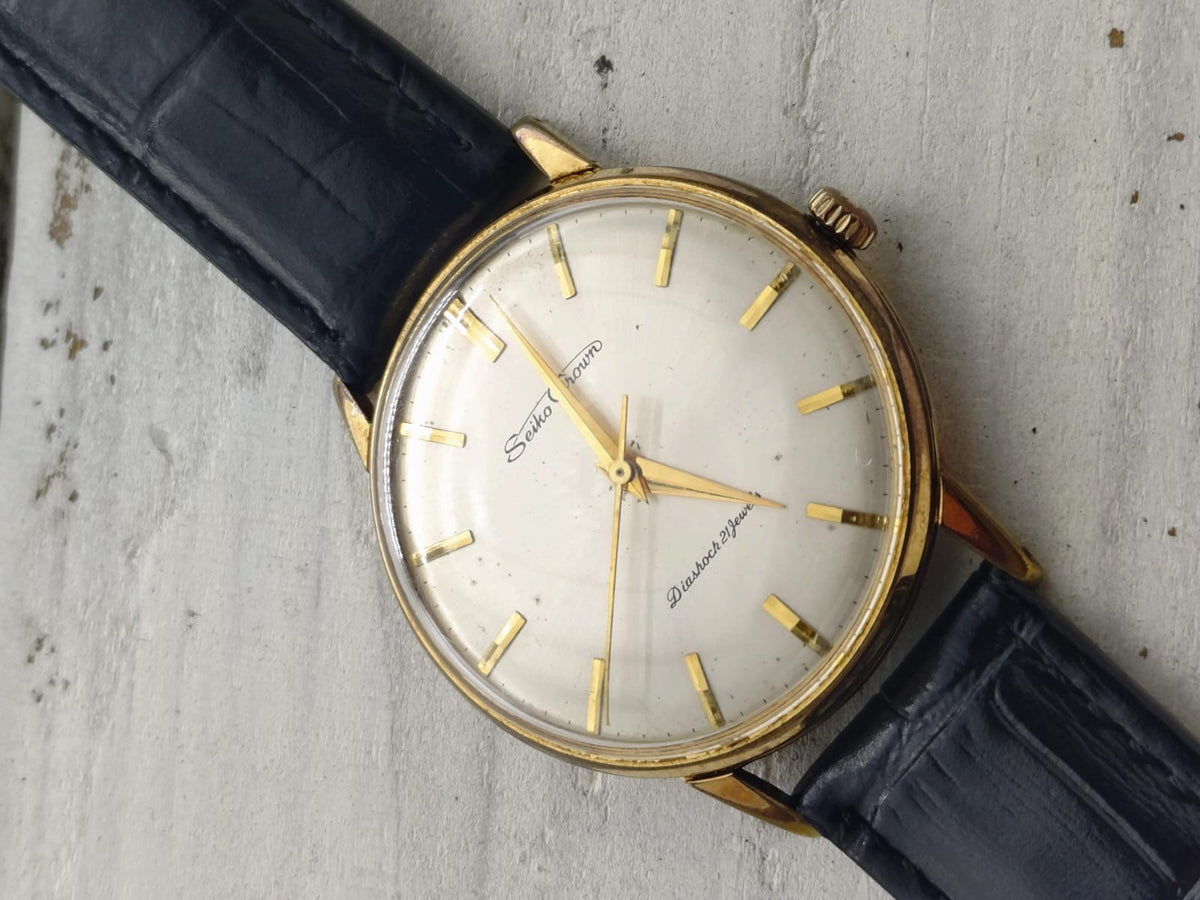 Seiko Crown « Diashock 21 Jewels » – Réf. J15003E – Calibre 560, remontage manuel – boîtier plaqué or, début des années 1960 – fraîchement révisée