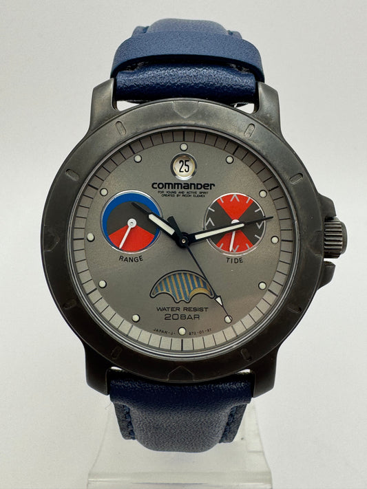Ricoh Elemex "Commander" Multifonction (1991) – Montre-outil de sport vintage avec indicateur de marée, affichage des phases solaires et étanchéité 20 BAR – Réf. 872001