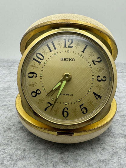 Seiko Travel Alarm Clock 70s – Mechanical Hand-Wound – Foldable Case with Anniversary Imprint