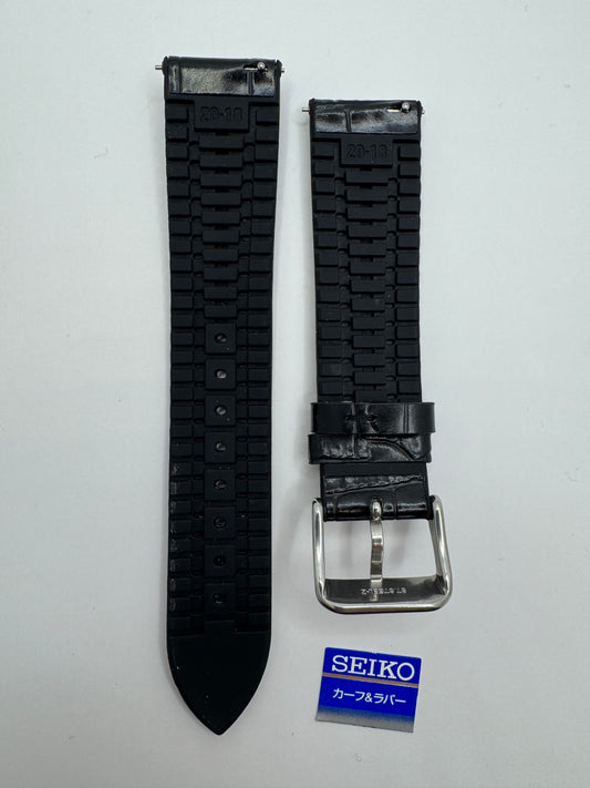 Seiko Original Hybrid-Lederarmband schwarz – RS02C20BK (20 mm) mit silberfarbener Dornschließe (JDM)