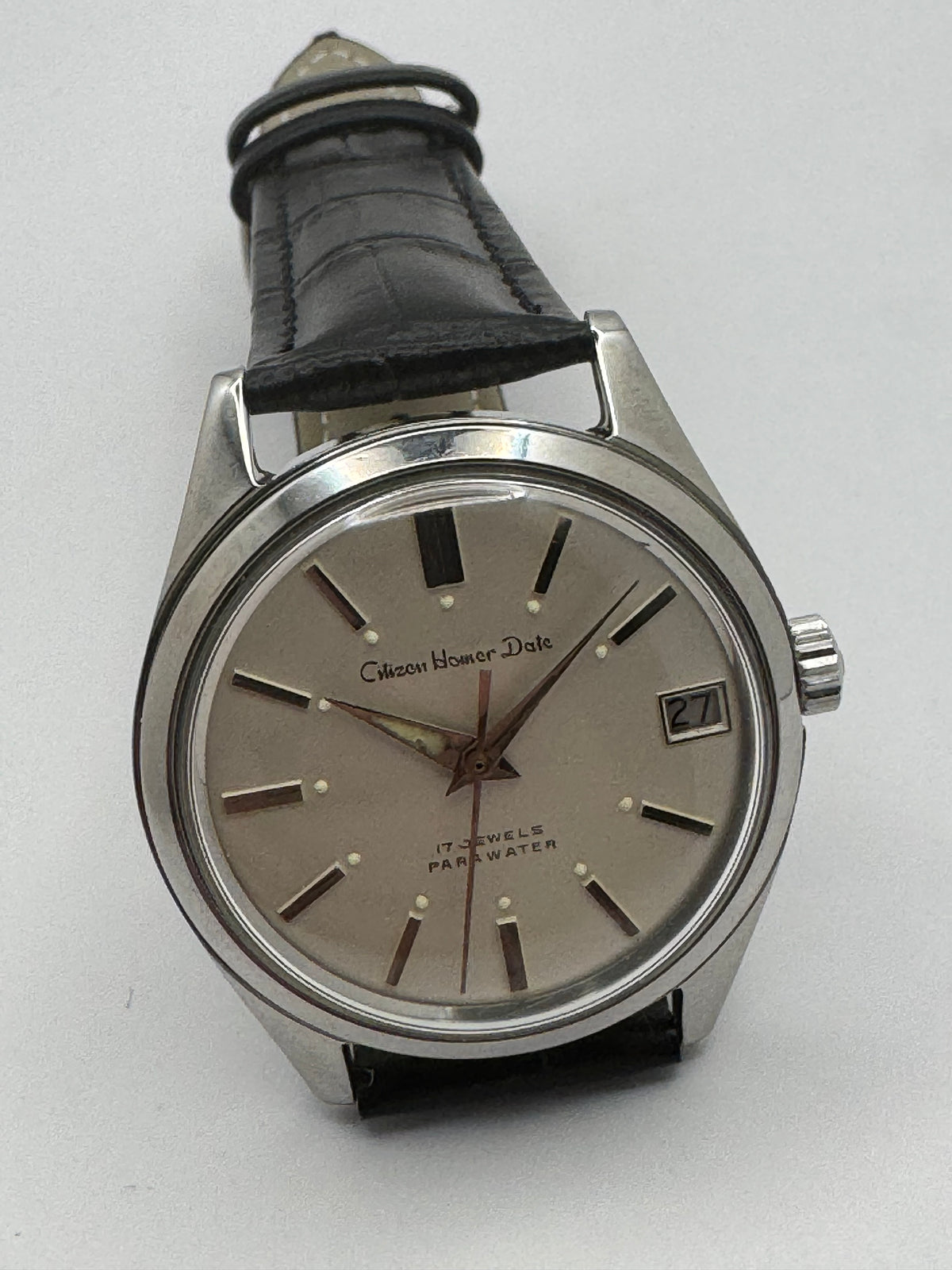Citizen Homer Date « Parawater » – Réf. 63-1019 – Calibre Homer, 17 rubis, remontage manuel – Acier inoxydable – Mars 1969 – fraîchement révisée