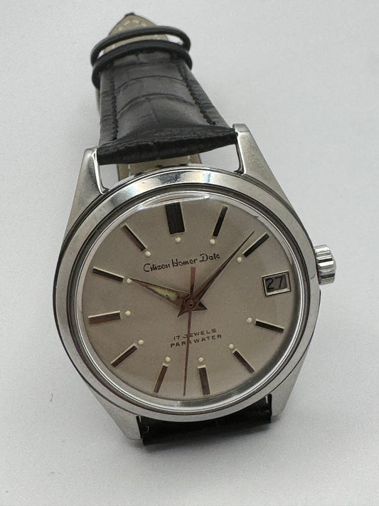 Citizen Homer Date « Parawater » – Réf. 63-1019 – Calibre Homer, 17 rubis, remontage manuel – Acier inoxydable – Mars 1969 – fraîchement révisée