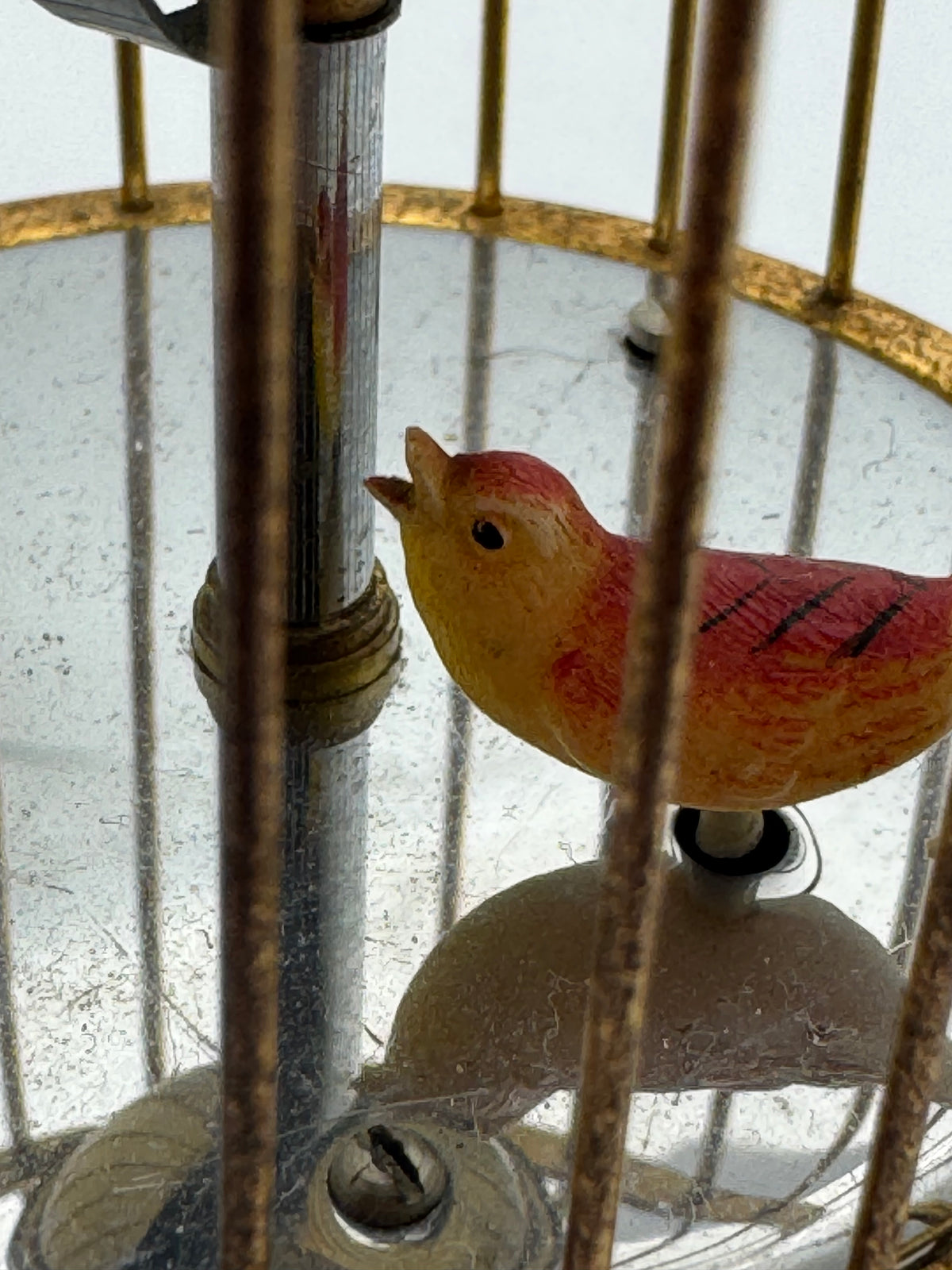 Kindai Watch Co. Bird Cage Clock – mechanical birdcage clock – rotating time display – moving bird – vintage Japan – serviced