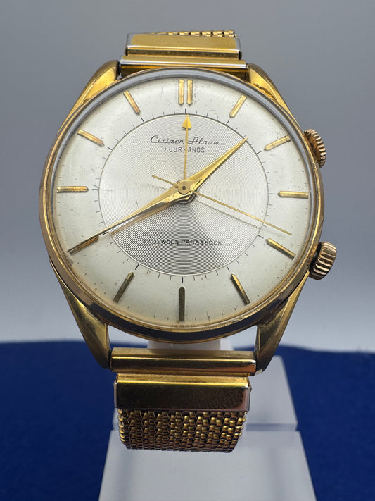 Citizen Alarm – 4 Zeiger, Parashock, 17 Jewels – Ref. 15708, vergoldet 20 μ – Handaufzugswecker der 1960er