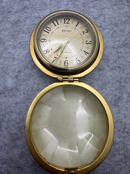 Seiko Travel Alarm Clock 70s – Mechanical Hand-Wound – Foldable Case with Anniversary Imprint
