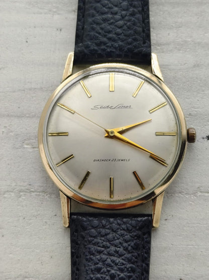 Seiko Liner « Diashock 23 Jewels » – Réf. 15010E – Calibre 3140, remontage manuel – Boîtier en plaqué or, début des années 1960 – fraîchement révisée