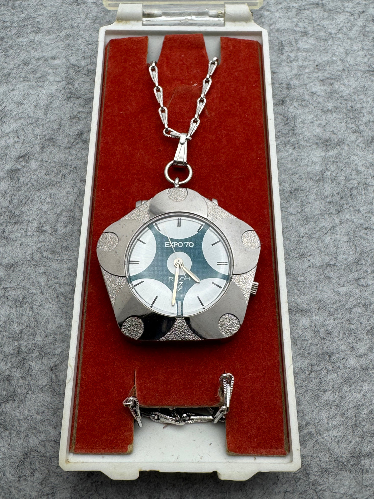 Ricoh Expo '70 Pendant Watch – Cherry Blossom Case, Blue Dial – Unworn with Original Box