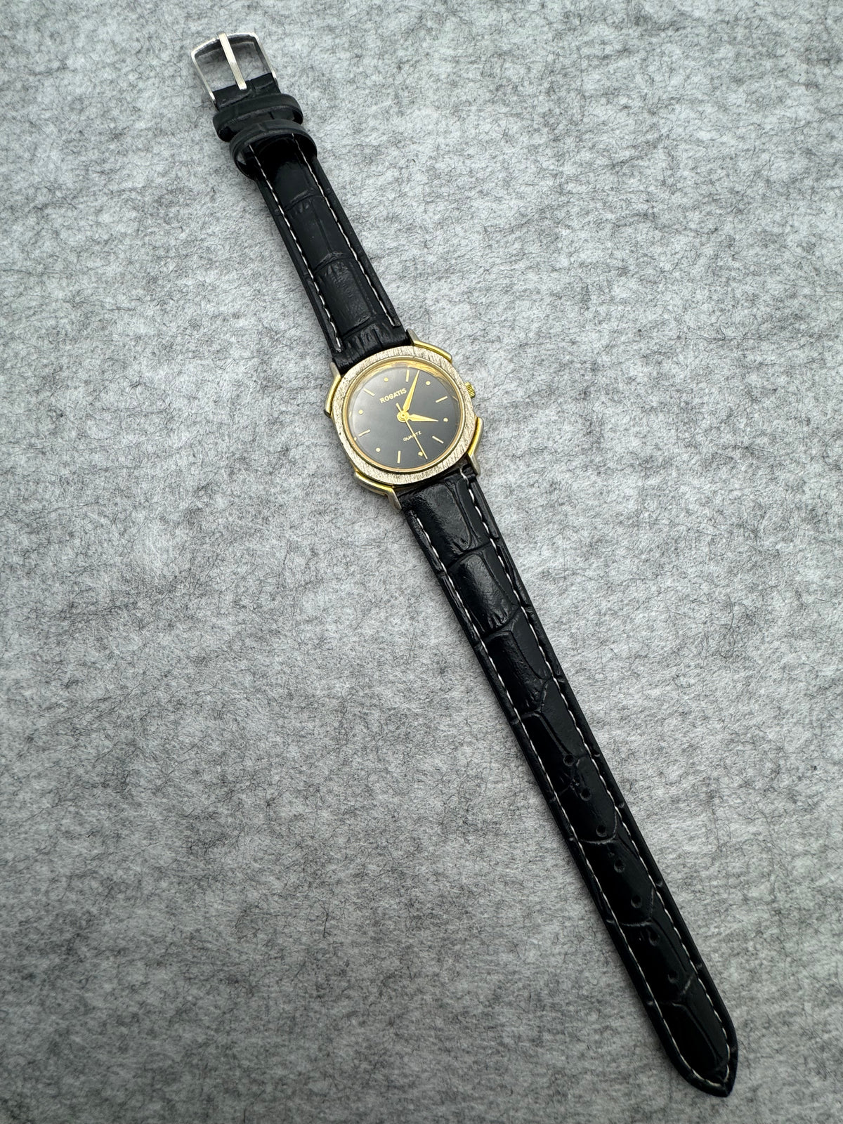 Rogatis Quartz – Two-Tone Case with Black Dial – Japanese Ladies' Watch with New Leather Strap
