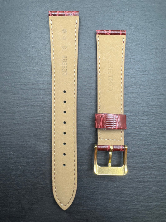 SEIKO Leather Strap DE85 (18-15) – Calfskin, Crocodile Embossed, Bordeaux, Gold Plated Buckle