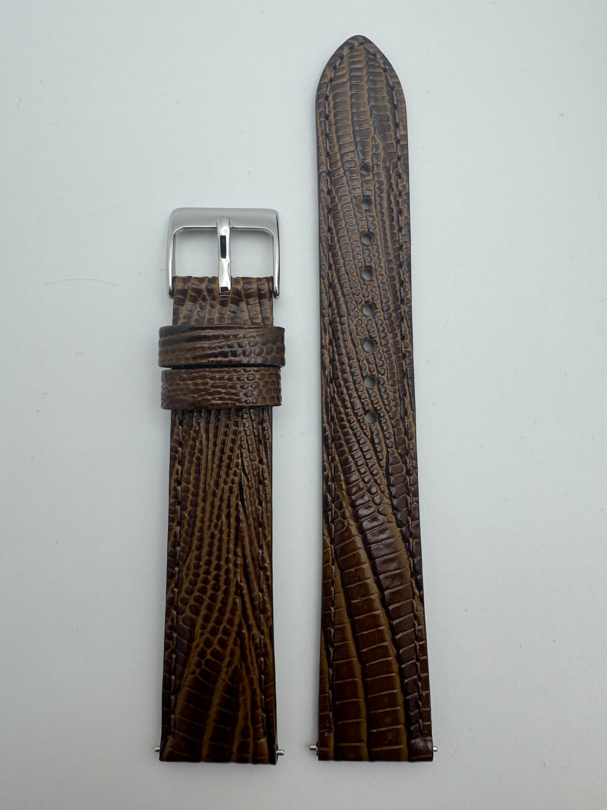 Seiko Leather Strap RS17C18DBN 18-16 with Quick Release System 18 mm – Cowhide with Teju Lizard Embossing, dark brown (JDM)