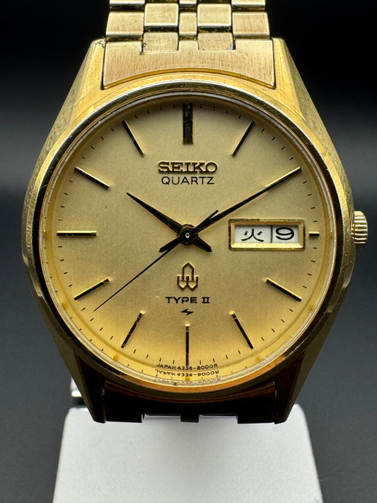 Seiko Type II Quartz 4336-8000 (October 1977), gold-colored, good original condition