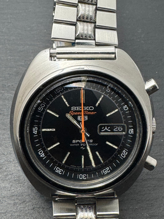 Seiko 5 Sports JDM Speed-Timer 7017-6010 – Caliber 7017, flyback chronograph with inner bezel, Daini Seikosha – February 1971 – freshly serviced