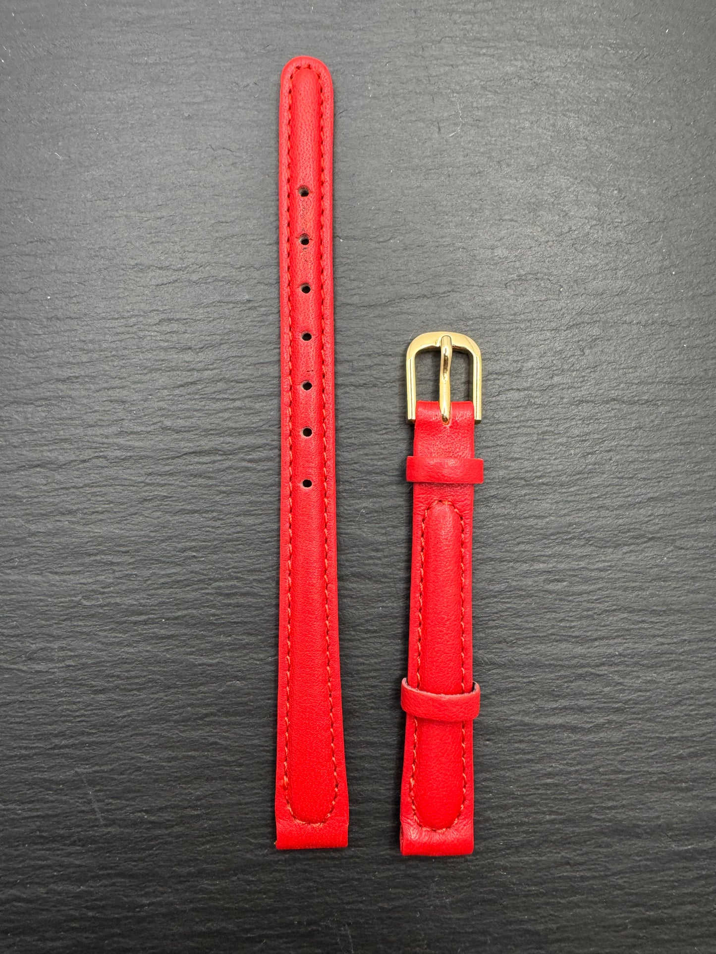 Bambi „Liseiu" – Vintage NOS Echtlederband in Rot, 10 mm, goldfarbene Schließe, mit Box (Japan)