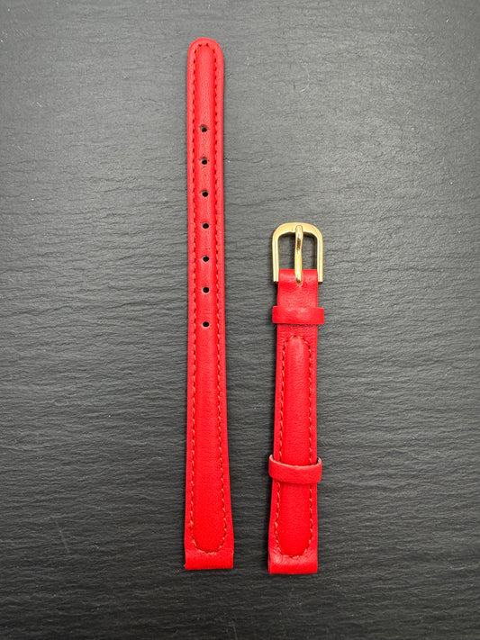 Bambi „Liseiu" – Vintage NOS Echtlederband in Rot, 10 mm, goldfarbene Schließe, mit Box (Japan)