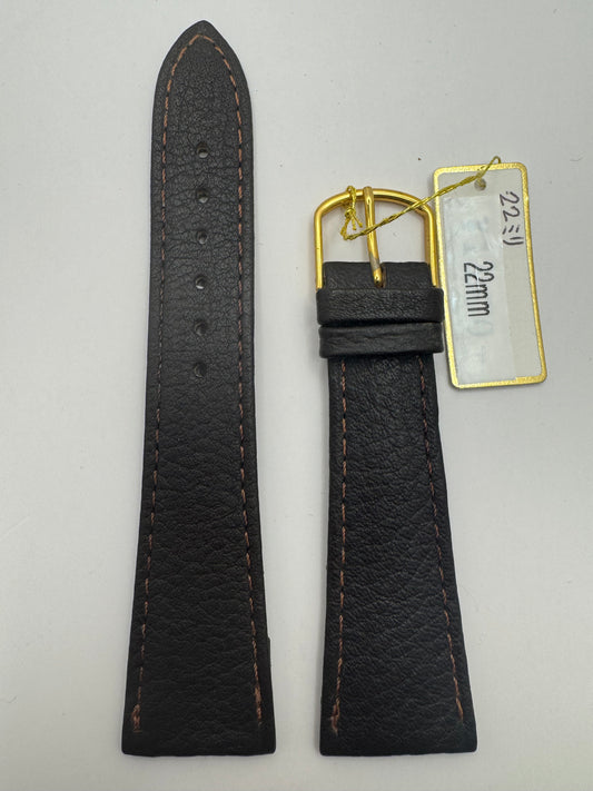Bambi – Vintage NOS Genuine Leather Strap in Dark Brown (grained), 22 mm, gold-tone buckle, with Box (Japan)