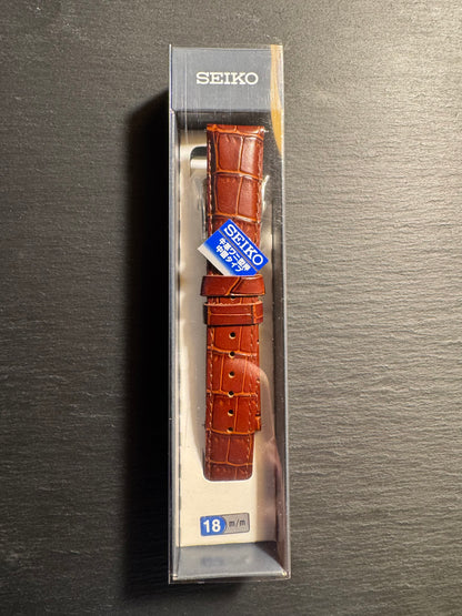 Original Seiko Armband RS05C18BN 18-16   – 18 mm, Kalbsleder mit Krokodilprägung, braun, Faltschließe (JDM)