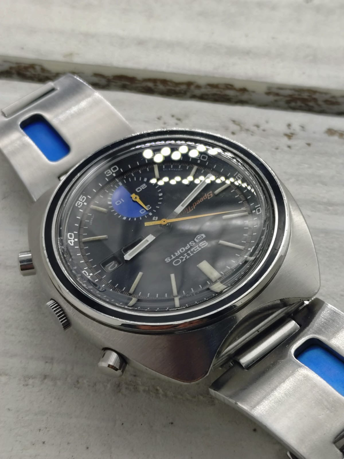 Seiko 5 Sports JDM Speed-Timer 6139-7020 – Caliber 6139, 21 jewels, Suwa Seikosha – Inner bezel, blue regatta counter – May 1971 – freshly serviced