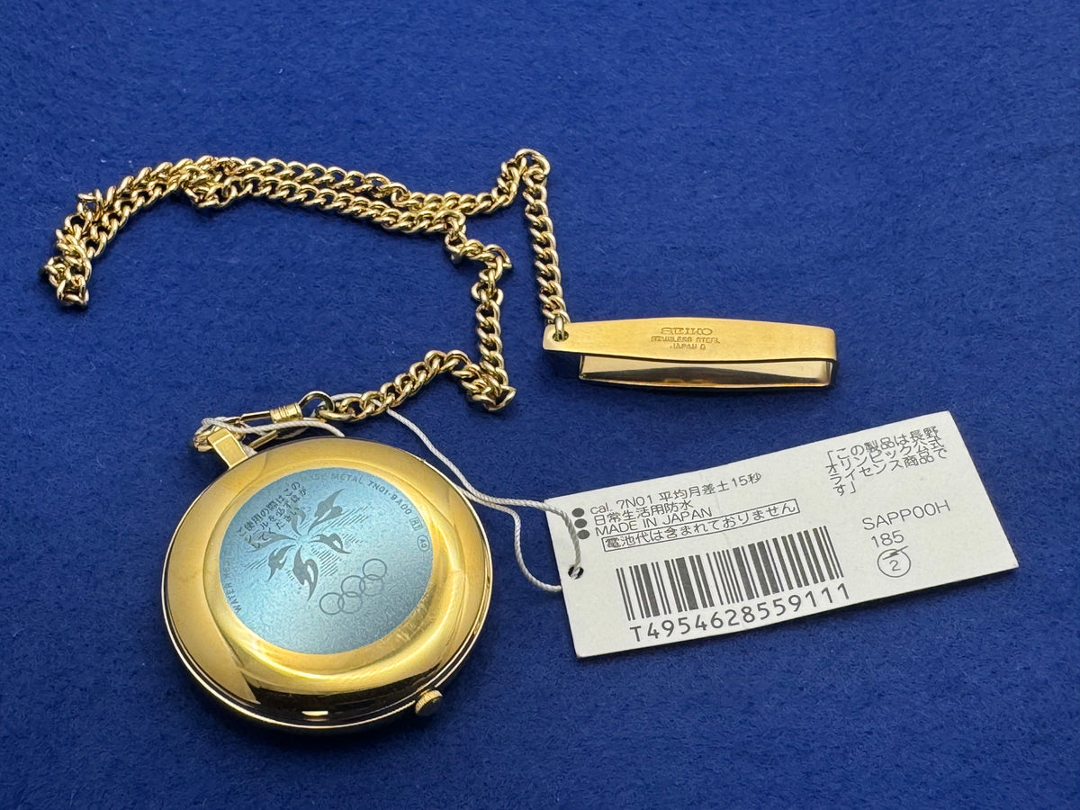 Seiko Taschenuhr Olympische Winterspiele Nagano 1998 – Ref. 7N01-9A00 – ungetragen mit Box