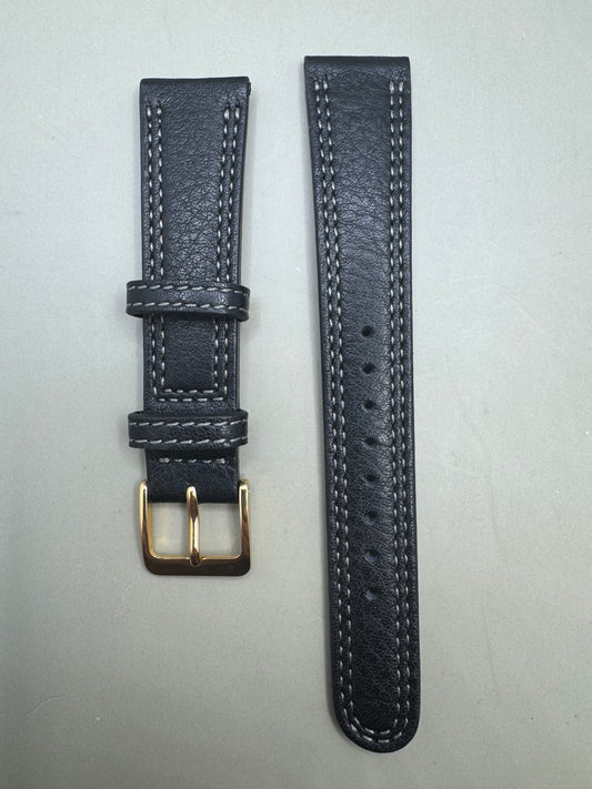 Original Seiko Lederarmband DED7 – 18 mm Schwarz mit goldfarbener Schließe (JDM)