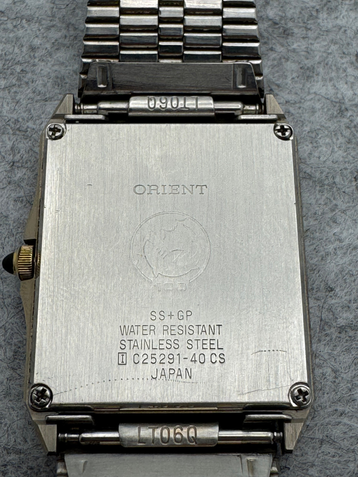 Orient Chandor Quartz - rectangular case, black dial - gold-plated stainless steel