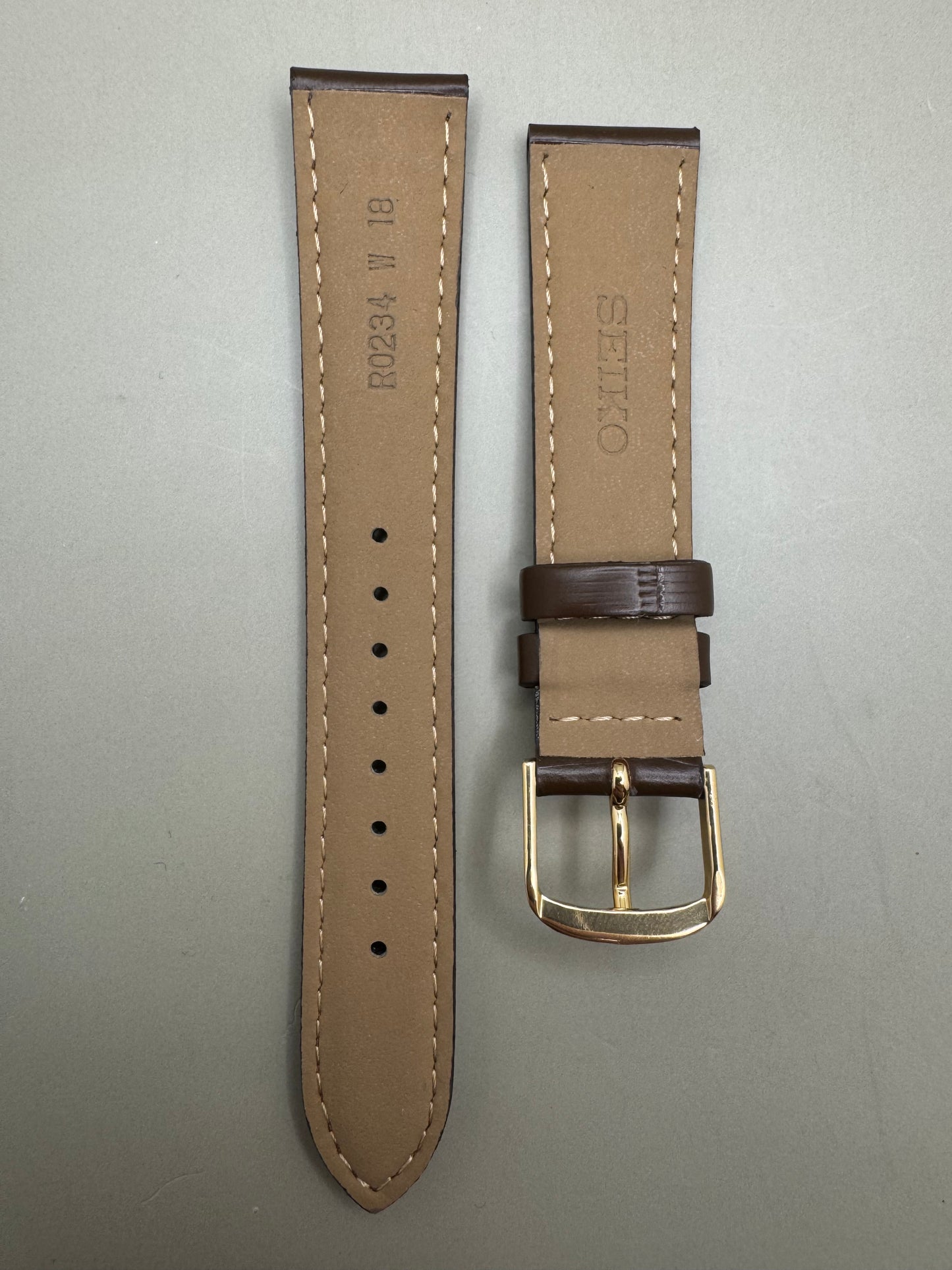 Original Seiko Lederarmband R0234BL (18–16) - braun mit goldfarbener Dornschließe (JDM)