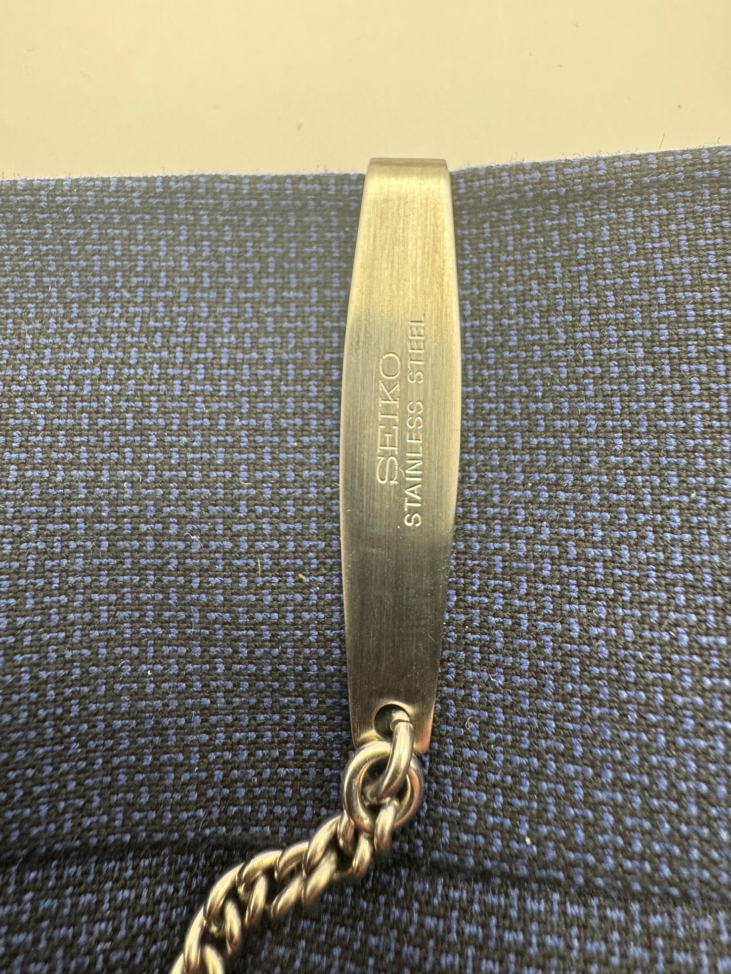 Vintage Seiko Taschenuhrenkette aus Edelstahl – Single Albert mit Drehkarabiner (neuwertig)