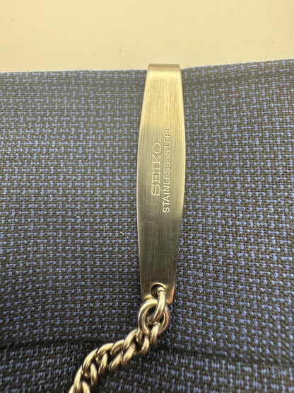 Vintage Seiko Taschenuhrenkette aus Edelstahl – Single Albert mit Drehkarabiner (neuwertig)