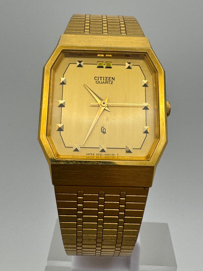 Citizen Quarz – April 1987 – achteckiges Gehäuse, goldfarben – ungetragen mit Originalarmband