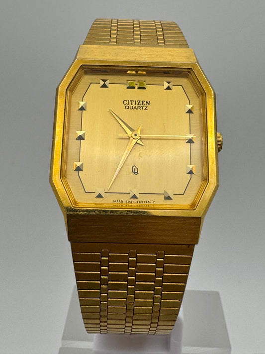 Citizen Quarz – April 1987 – achteckiges Gehäuse, goldfarben – ungetragen mit Originalarmband