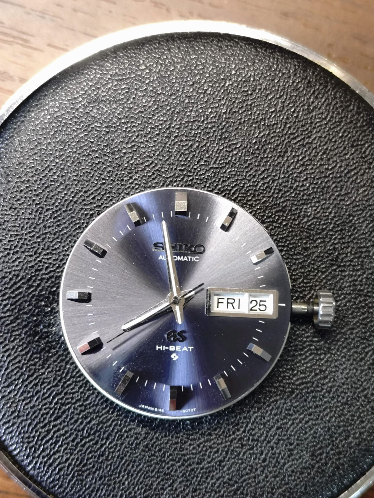 Grand Seiko 61GS Hi-Beat – Ref. 6146-8050 – Caliber 6146A, 36,000 vph, Suwa Seikosha – blue-grey dial, faceted crystal – May 1972 – freshly serviced