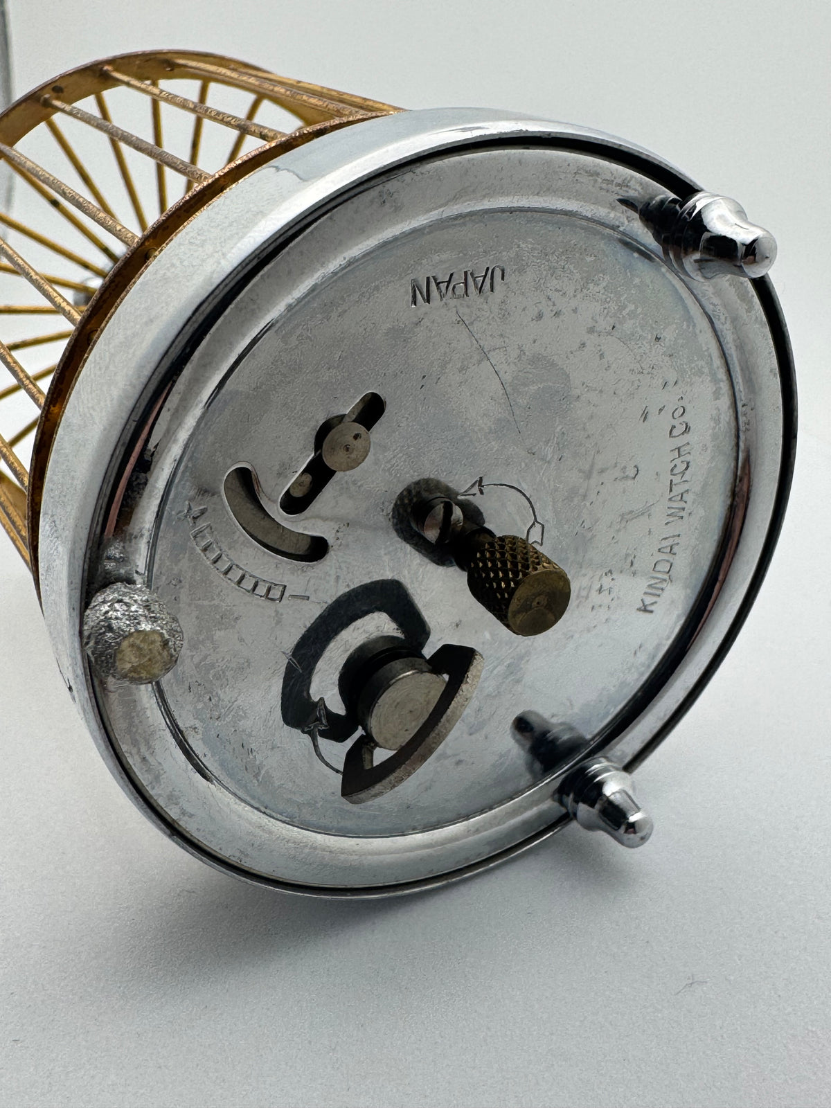 Kindai Watch Co. Bird Cage Clock – mechanical birdcage clock – rotating time display – moving bird – vintage Japan – serviced