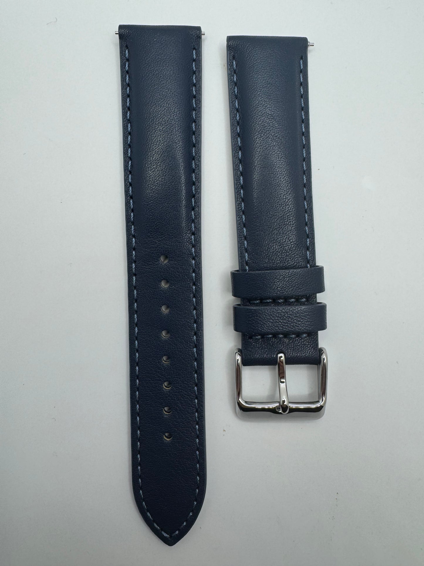 SEIKO Lederarmband RS07S20NY (20–18 mm) - blau mit silberfarbener Dornschließe (JDM)