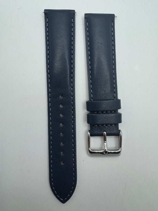 SEIKO Lederarmband RS07S20NY (20–18 mm) - blau mit silberfarbener Dornschließe (JDM)