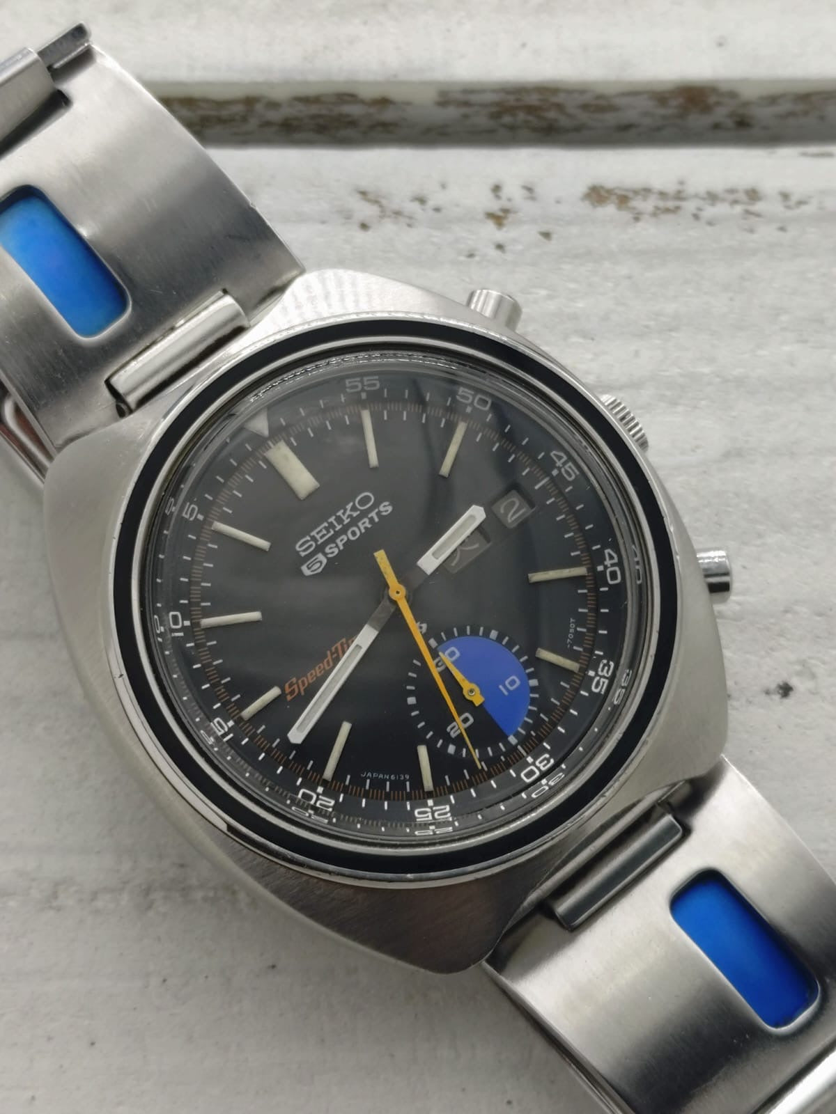 Seiko 5 Sports JDM Speed-Timer 6139-7020 – Caliber 6139, 21 jewels, Suwa Seikosha – Inner bezel, blue regatta counter – May 1971 – freshly serviced
