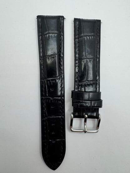 Seiko Original Hybrid-Lederarmband schwarz – RS02C20BK (20 mm) mit silberfarbener Dornschließe (JDM)