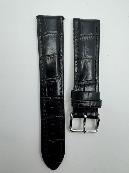 Seiko Original Hybrid-Lederarmband schwarz – RS02C20BK (20 mm) mit silberfarbener Dornschließe (JDM)