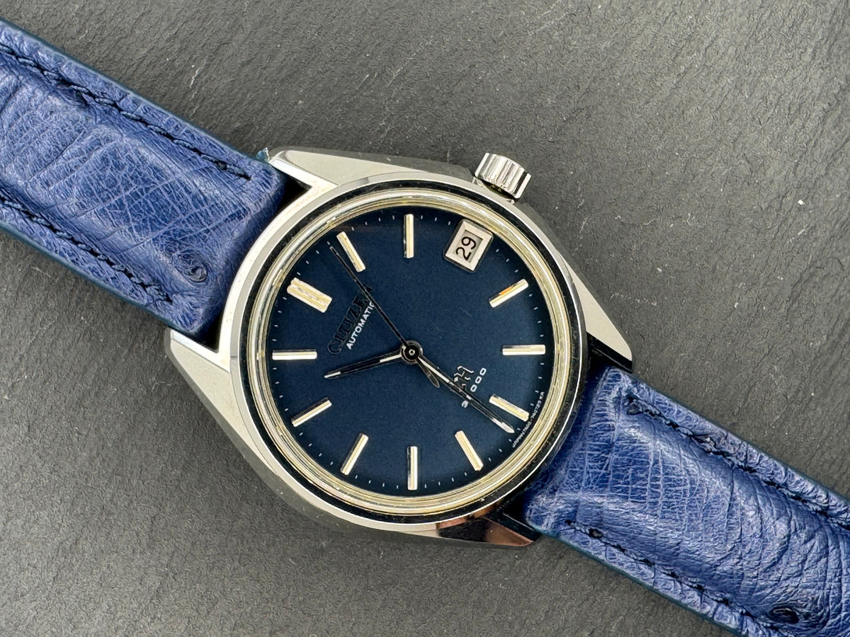 Rarity: Citizen Highness 36000 – Ref. 4-740203 Y – Caliber 7430, 36,000 bph automatic, chronometer quality – blue dial – October 1971 – freshly serviced
